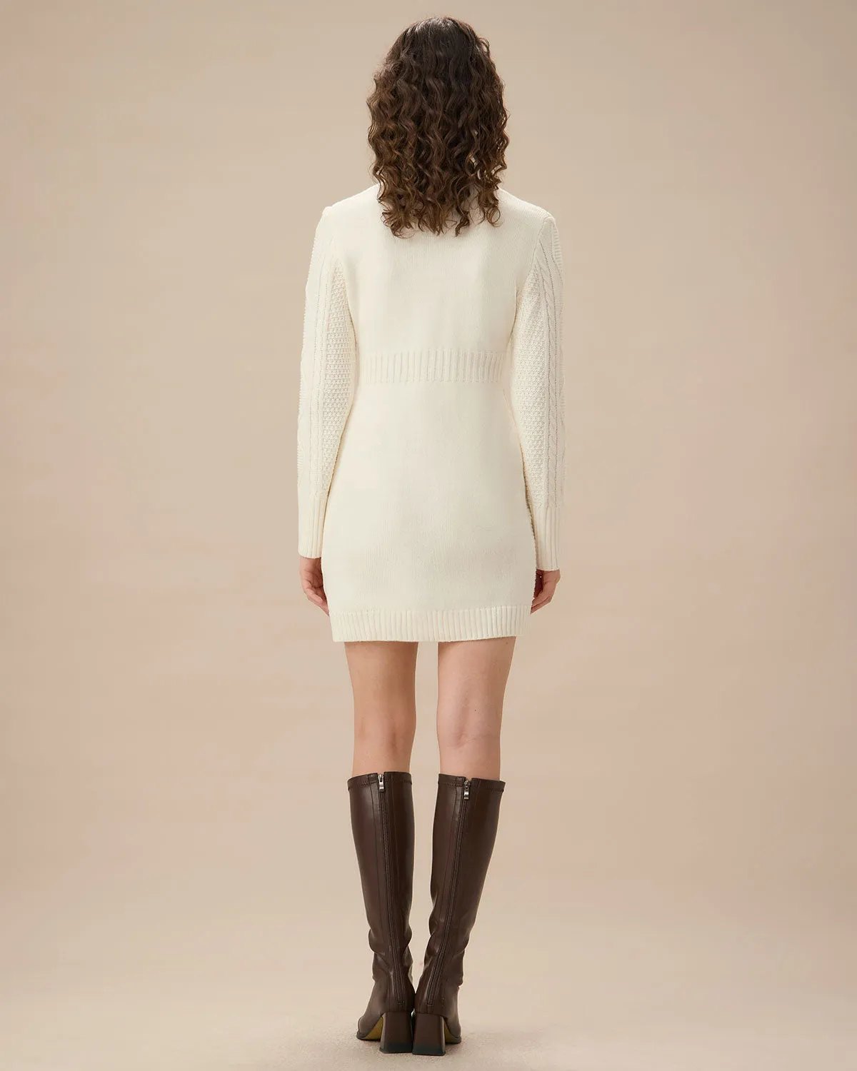 White Round Neck Bodycon Sweater Dress