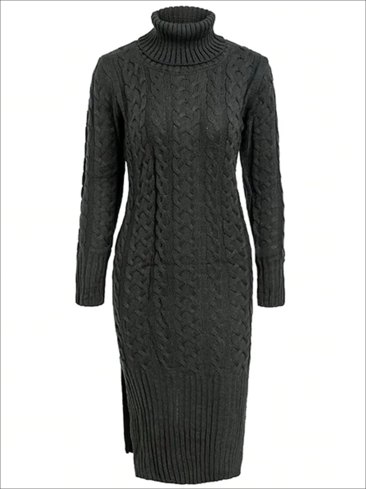 Women's Fall Cable Knit Turtleneck Sweater Dress