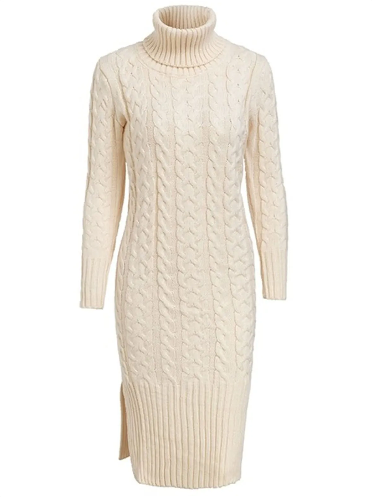 Women's Fall Cable Knit Turtleneck Sweater Dress