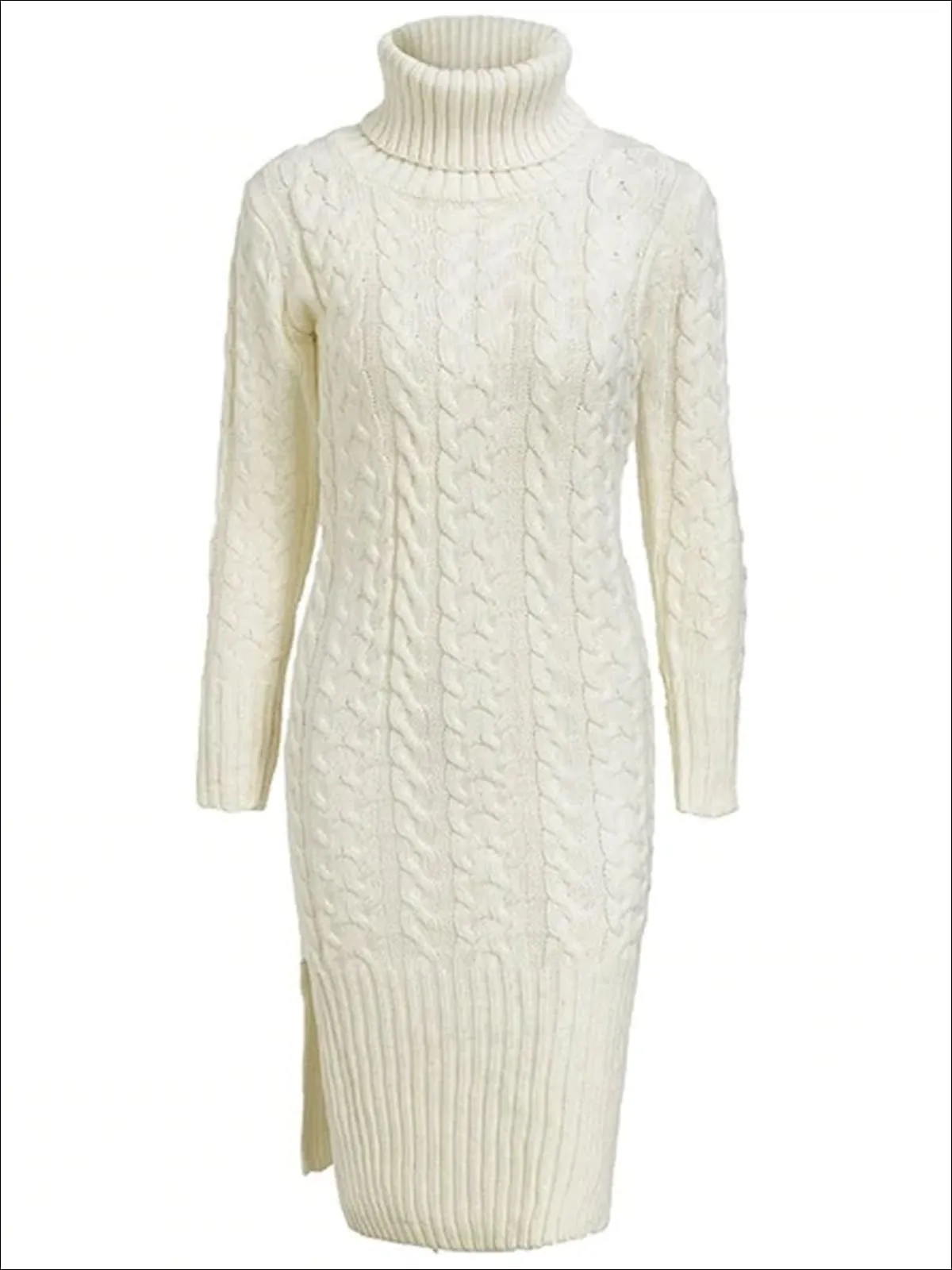 Women's Fall Cable Knit Turtleneck Sweater Dress