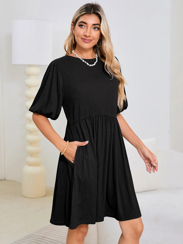 Women's Swimsuit Cover Up Dress Crew Neck Tunic Bathing Suit Beach Mini Tiered Babydoll Dress Casual