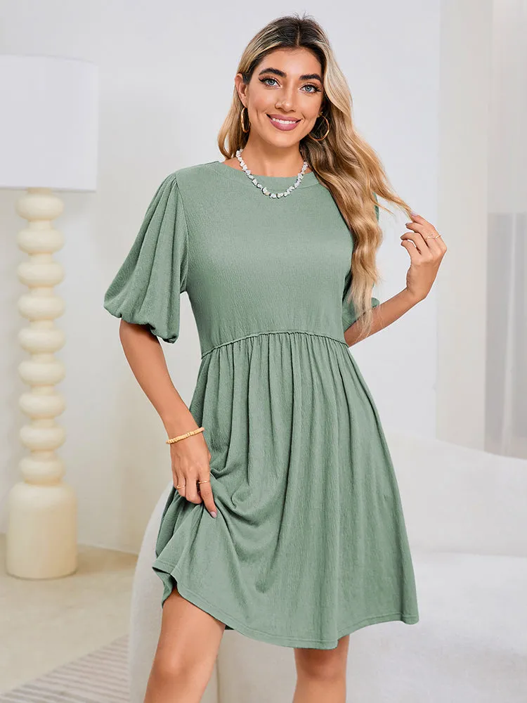 Women's Swimsuit Cover Up Dress Crew Neck Tunic Bathing Suit Beach Mini Tiered Babydoll Dress Casual