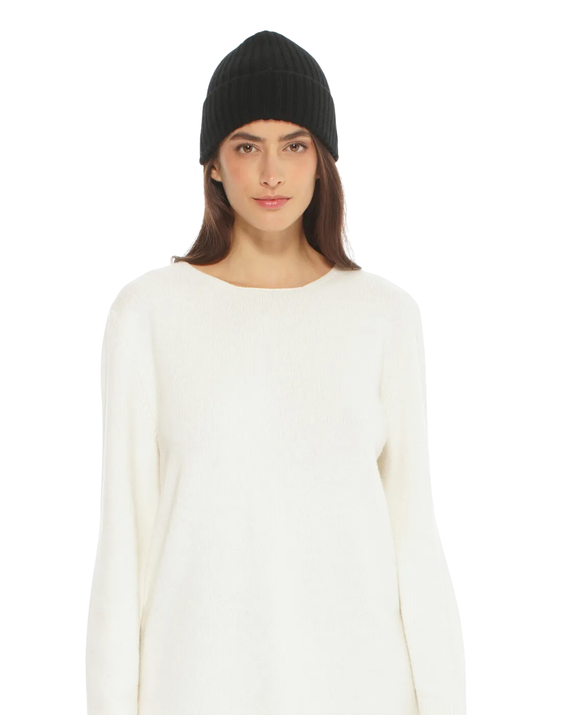 Womens's Pure Cashmere Ribbed Hat Black