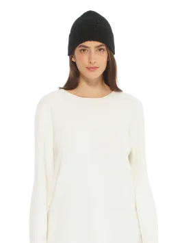 Womens's Pure Cashmere Ribbed Hat Black