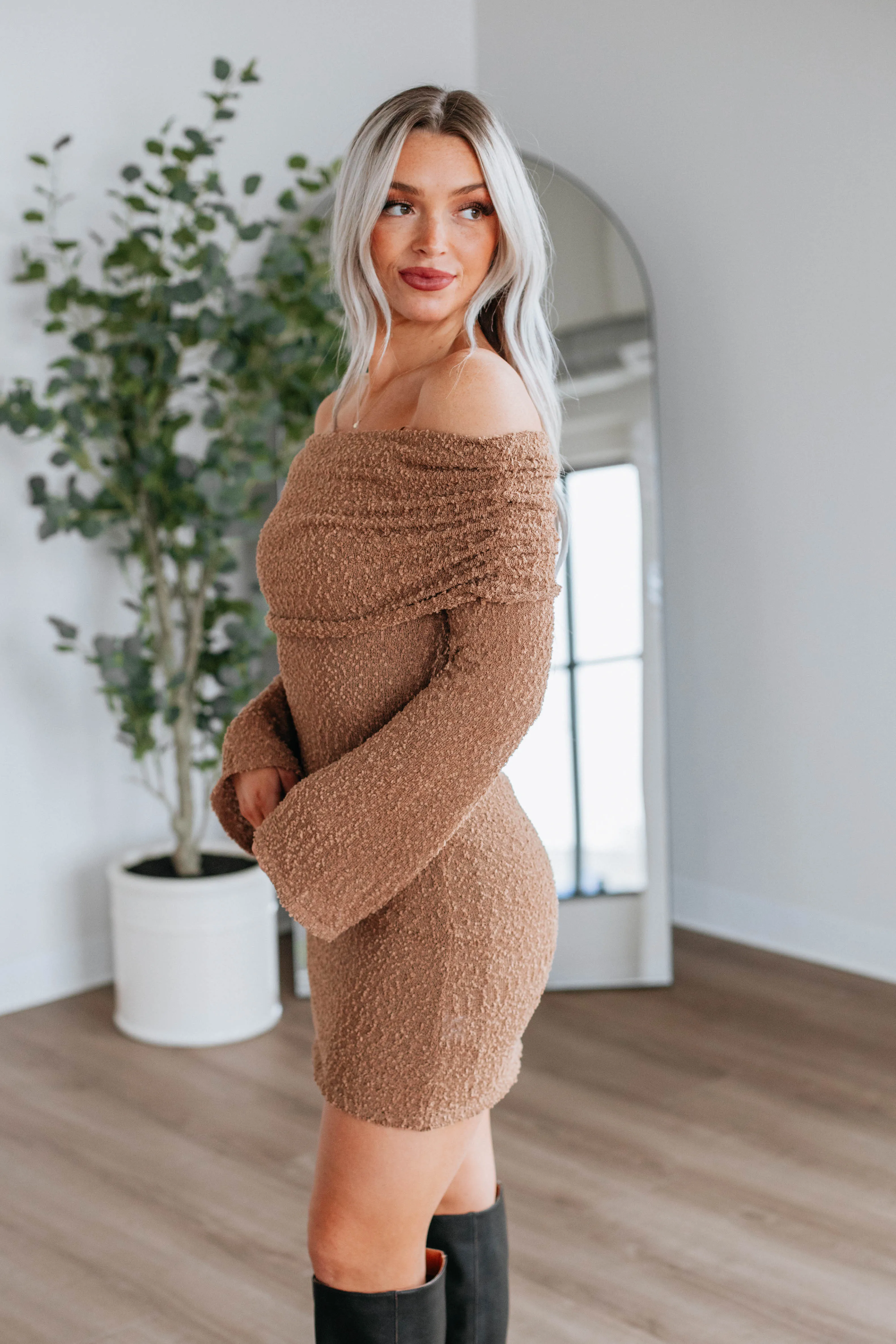 Xandra Off Shoulder Dress - Toffee