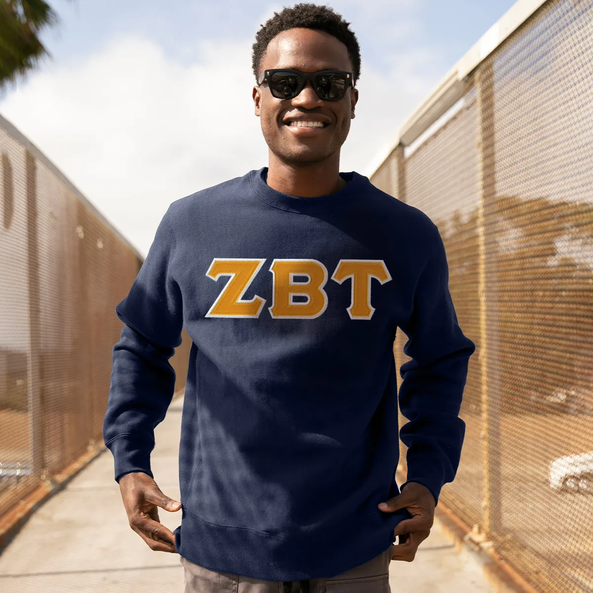 Zeta Beta Tau Navy Crew Neck Sweatshirt with Sewn On Letters